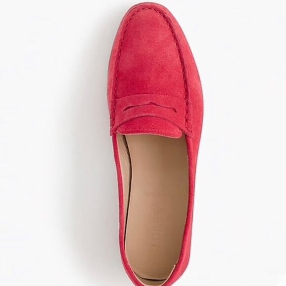 EUC J.Crew James Suede Loafers Soft Fuchsia Size 8 Italy Made Leather Red Shoe - Picture 2 of 16